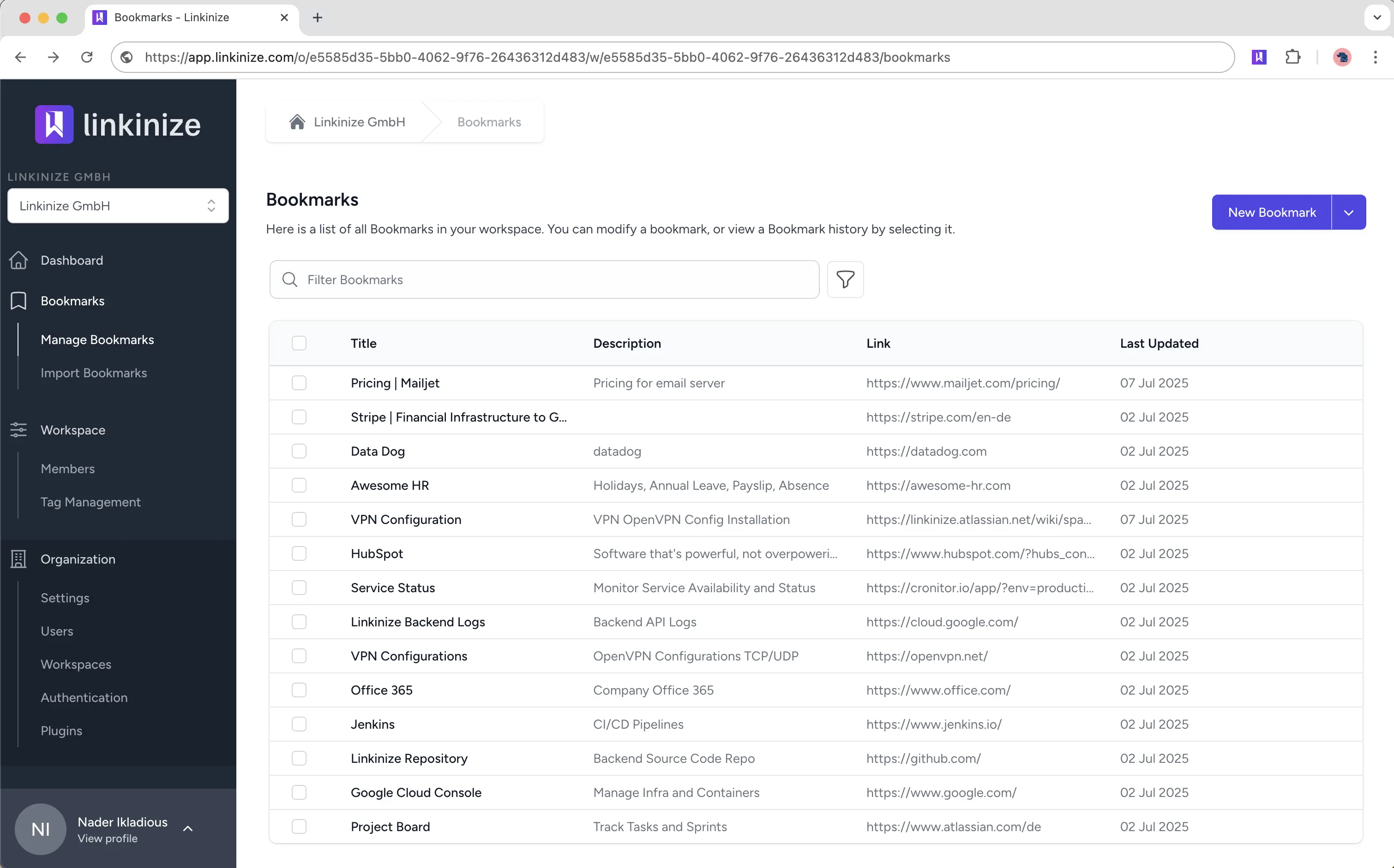 Inbox user interface